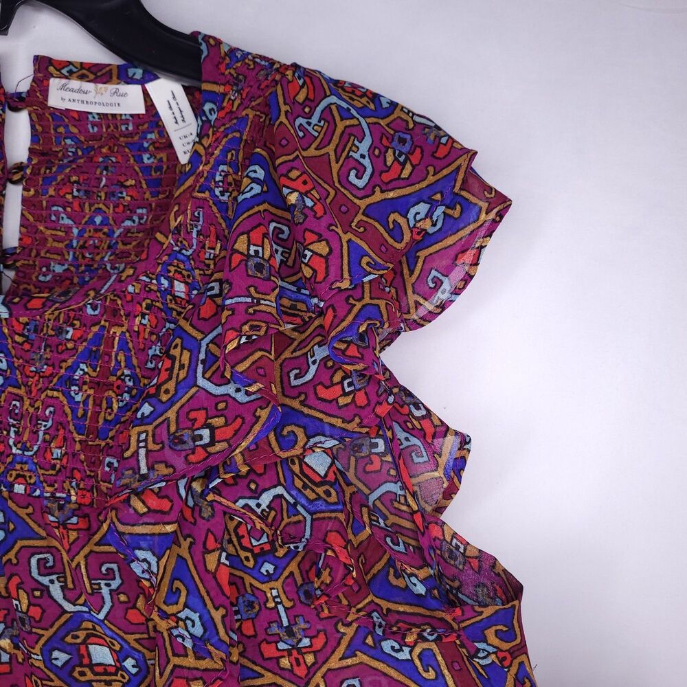 Meadow Rue Anthropologie Top 0 Colorful Patterned Ruffle Sleeveless - Picture 4 of 11